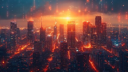 Fototapeta premium AI managing smart city energy systems with intelligent controls, AI, energy tech