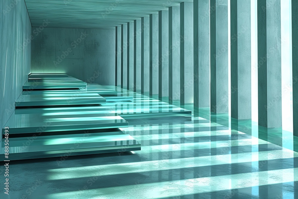 Poster futuristic corridor with teal lighting creating a sleek and hightech visual