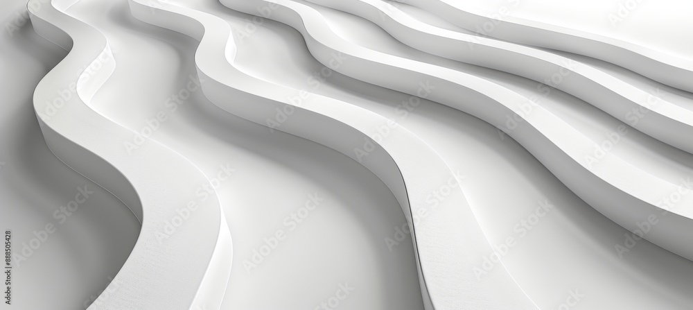 Poster abstract minimal white background, 3d rendering of smooth wavy architectural forms, curving lines