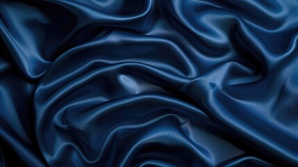 Obraz premium Luxurious silk satin background in dark blue Soft fabric folds perfect for text or design Ideal for web banners flat lay top view tables gifting occasions