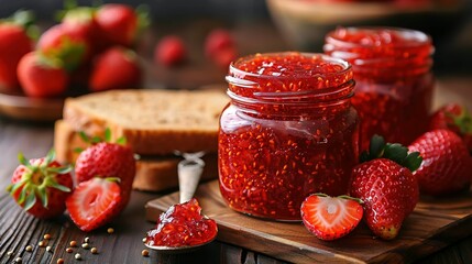 Sweet Strawberry Jam in Glass Jar for Nutritious Vegan Meal