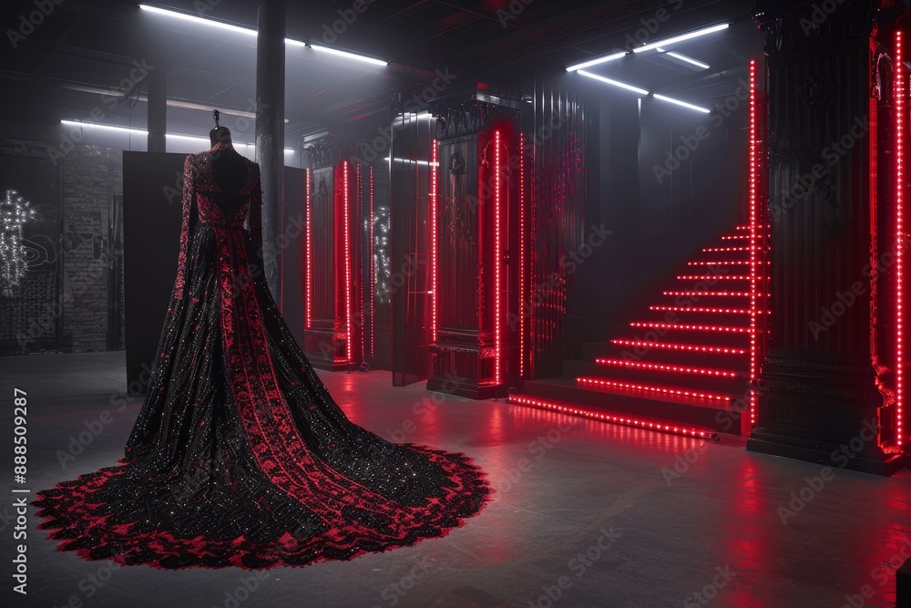 Poster futuristic interior with neon red lighting creating a bold and hightech visual in a sleek and modern