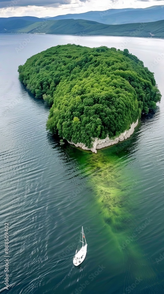 Sticker exotic heart shaped island viewed from the air