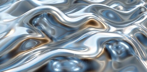 Fototapeta premium Flowing silver metallic surface with a fluid wavy pattern