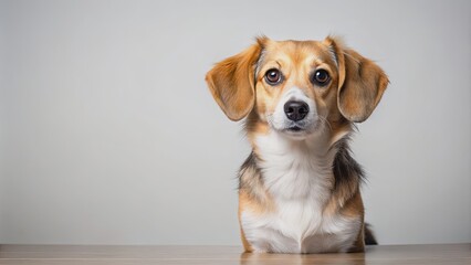 Studio shot of a cute dog sitting on a plain white background, dog, pet, adorable, furry, small, domestic, mammal, canine, isolated