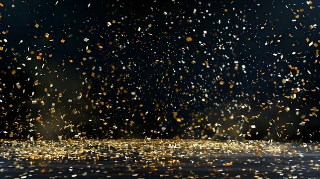 Luxurious black dancefloor with shimmering gold confetti