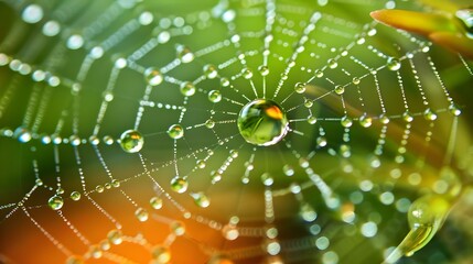 Spider web with water droplets