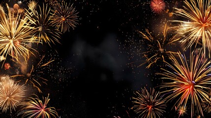 Fireworks border on black background
