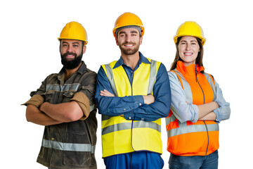 group of civil engineer stand together wearing their safety gear isolated on transparent background