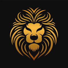 Lion head logo template. Golden color. Vector illustration