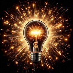 Light Bulb with Radiating Sparks and Glowing Filament