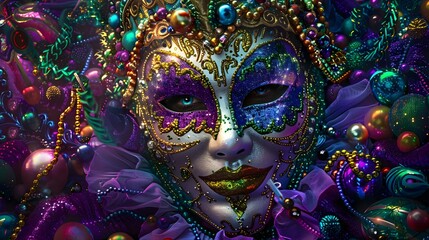 Vibrant Mardi Gras celebration background with colorful decorations