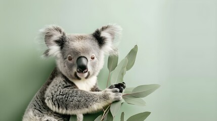 Fototapeta premium Cute koala holding eucalyptus