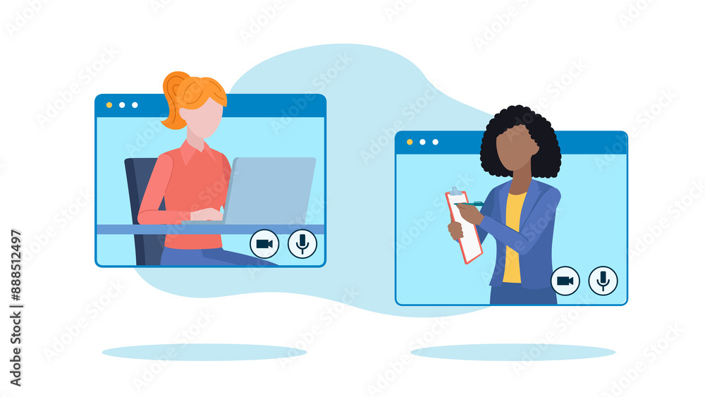 Poster video conversation between two employees.. both are located in the messenger application windows.