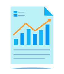 Document graphics with line chart and data. The graph is ascending. There is an orange arrow above the graph.