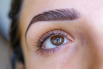 Obraz premium Close-up of a green eye with neatly groomed brows