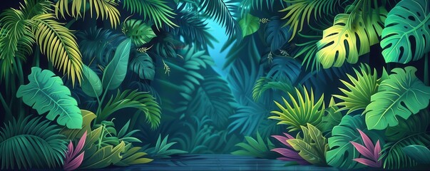 Fototapeta premium tropical leaves flat design tropical front view jungle theme animation vivid