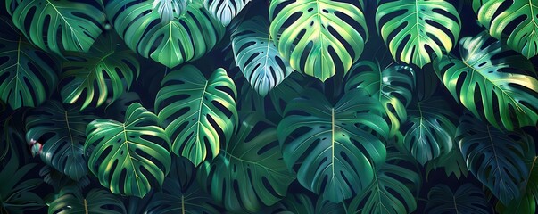 tropical leaves flat design philodendron front view lush jungle theme animation vivid