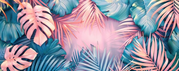 tropical leaves flat design texture top view tropical garden theme animation colored pastel