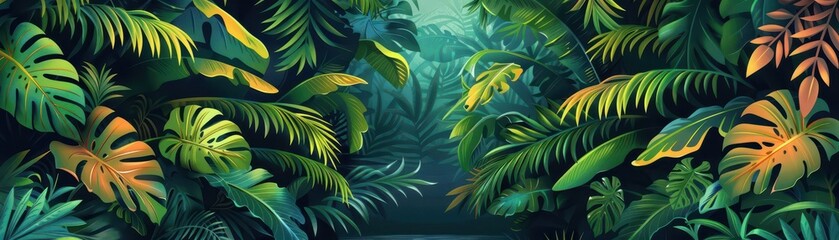 tropical leaves flat design rainforest side view lush foliage theme water color Complementary Color Scheme