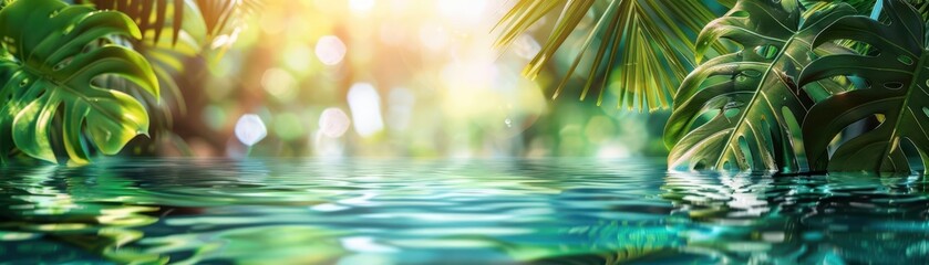 tropical leaves flat design sunlight front view vacation theme water color vivid