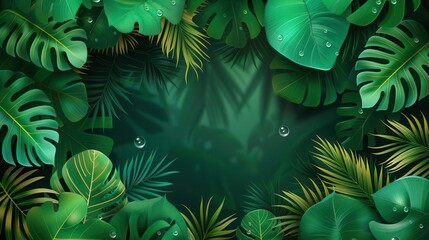 tropical leaves flat design droplets front view lush greenery theme animation Splitcomplementary color scheme