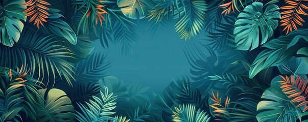 tropical leaves flat design tropical side view dense forest theme water color Complementary Color Scheme