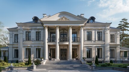 Obraz premium Home building with classic architectural design, detailed craftsmanship, realistic setting, high resolution, buyer appeal