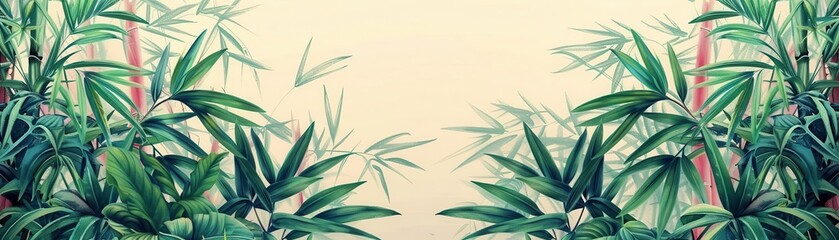 Fototapeta premium tropical leaves flat design bamboo top view zen garden theme cartoon drawing colored pastel