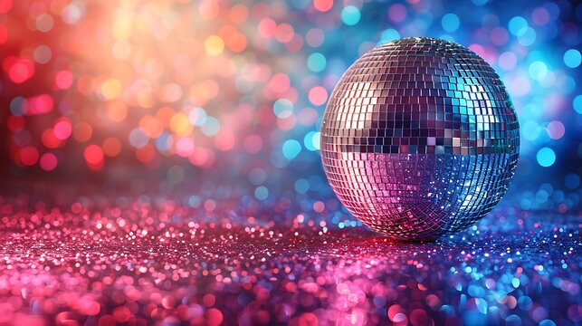 sco ball sphere with colorful disco lights for party nights , wallpaper background with copy space