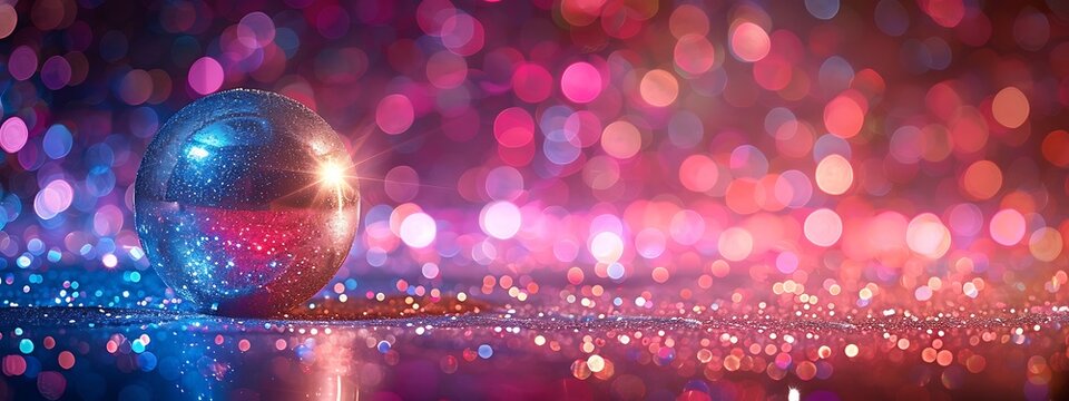 sco ball sphere with colorful disco lights for party nights , wallpaper background with copy space