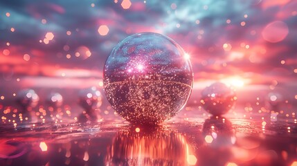  Disco ball sphere with colorful disco lights for party nights , wallpaper background with copy space 