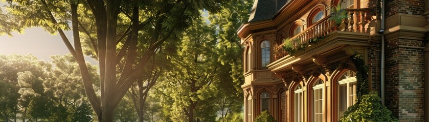 Obraz premium Home building scene, classic design, detailed architecture, realistic setting, high resolution, engaging and traditional