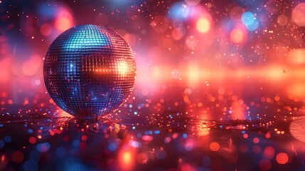  Disco ball sphere with colorful disco lights for party nights , wallpaper background with copy space 