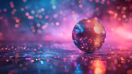 Obraz premium Disco ball sphere with colorful disco lights for party nights , wallpaper background with copy space 