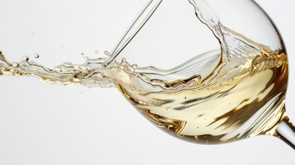 White wine in motion, with pale, golden liquid and delicate flavors separating in a refreshing and crisp burst