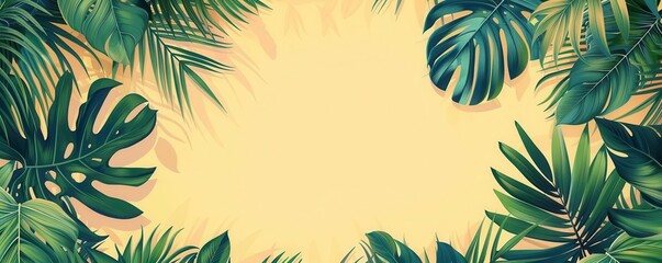 tropical leaves flat design palm front view tropical paradise theme cartoon drawing Splitcomplementary color scheme
