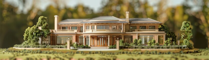 Fototapeta premium Classic architectural model, advanced security features, realistic setting, high resolution, timeless home design