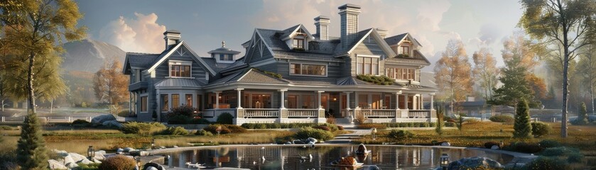 Classic architectural home building, intricate design, realistic setting, high resolution, engaging construction scene