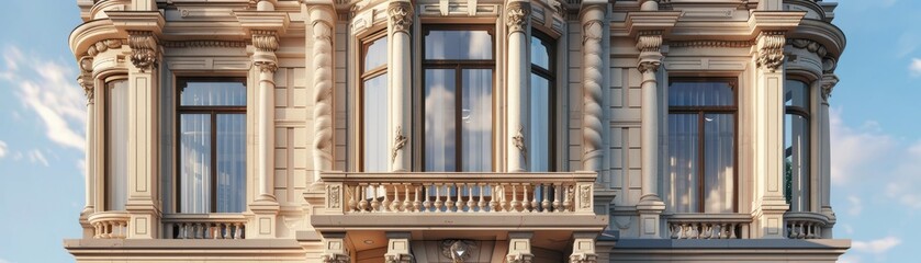 Fototapeta premium Real estate investment property, classic architecture, detailed facade, realistic background, high resolution, showcasing design details