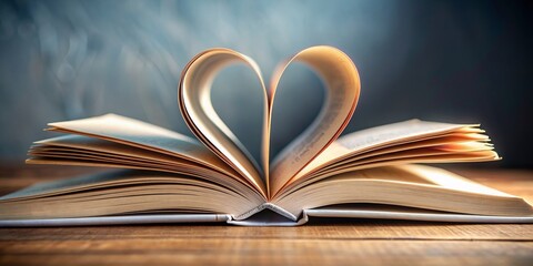 Heart shaped pages of books forming a symbol of love for reading , book, paper, heart, love, read, education, library