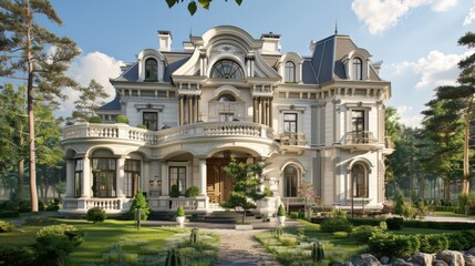 Obraz premium Building a home with classic design, detailed architecture, realistic setting, high resolution, buyer attraction