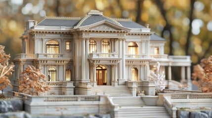 Naklejka premium Classic architectural house model, home security features, intricate details, realistic setting, high resolution