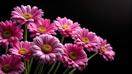 Pink daisies blooming against black background, pink, daisies, flowers, blooming, black, background, vibrant, contrast, spring