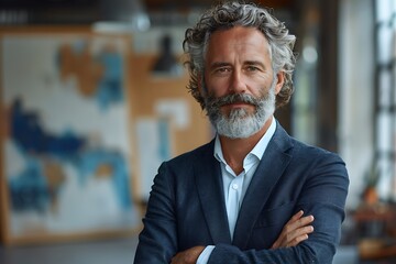 Fototapeta premium portrait of successful senior businessman consultant looking at camera and smiling inside modern office building 