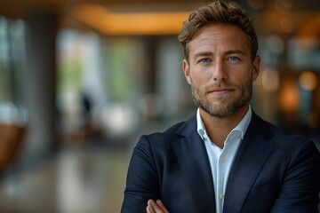 Fototapeta premium portrait of successful senior businessman consultant looking at camera and smiling inside modern office building 