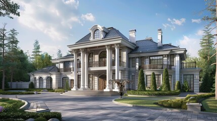 Home building with classic architectural design, detailed craftsmanship, realistic setting, high resolution, buyer appeal