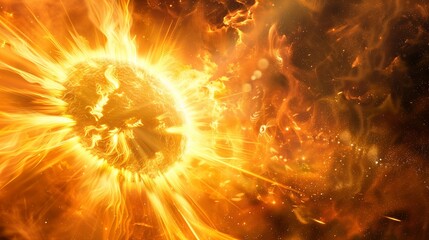 Radiant bursts of yellow and orange, sun-like glow.