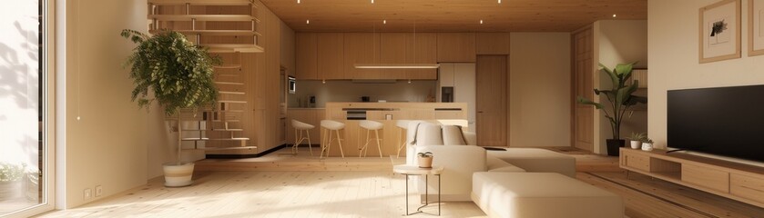 Minimalist interior layout, modern house model, architectural expertise, realistic setting, high resolution