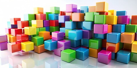 Obraz premium Abstract geometric cubes arrangement in vibrant colors on a white background , cubes, geometric, abstract